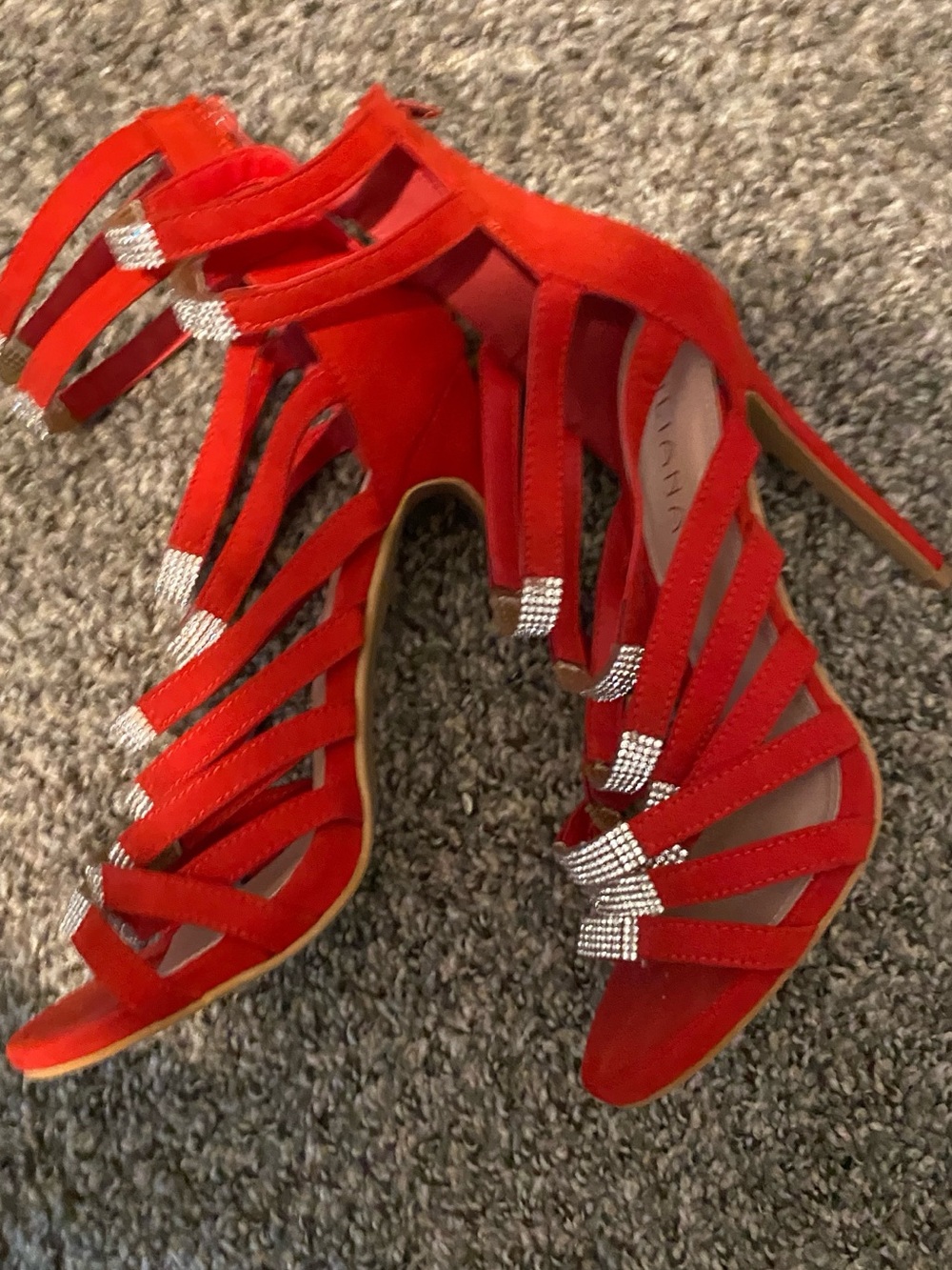 Liliana Red Strappy Rhinestone High Heel Sandals